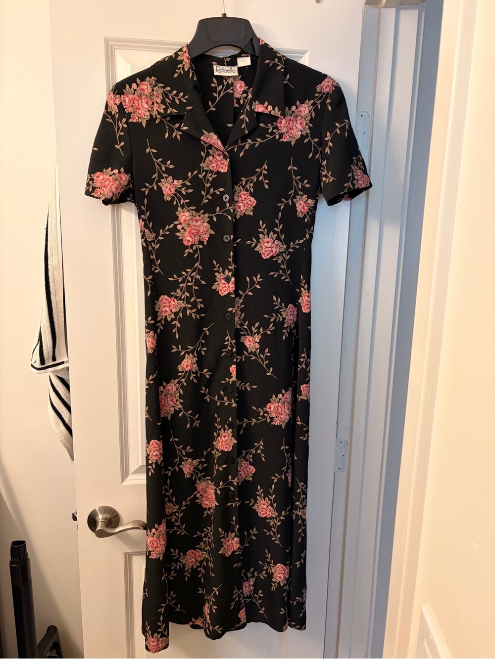 Rafaella Black Maxi Dress with Pink Rose Floral Print